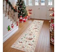 Christmas Deer Santa Long Rug - Festive, Soft & Washable Holiday Carpet, Decorative Accent Rugs Runner Decor, for Hallways Kitchen Bathroom Non Slip (Style 2,50cm*180cm)