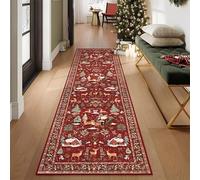 Christmas Deer Santa Long Rug - Festive, Soft & Washable Holiday Carpet, Decorative Accent Rugs Runner Decor, for Hallways Kitchen Bathroom Non Slip (Style 3,60cm*180cm)