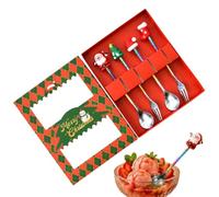 Christmas Dessert Spoon Set 4 pièces - Gradient Christmas Theme Tableware | Holiday Mini Spoons Set for Home, Kitchen, Bar, Daily, Holidays, | Parties, Dessert, Coffee, Fruit, Salad Christmas Dessert 4