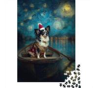Christmas Dog in Boat Puzzle 1000 Pièces Educa Jouet en Bois Divertissement Créatif Décoration Intérieure Jeu Éducatif Challenge Toy Adultes Et Enfants À Partir De 14 Ans 38x26cm/1000pcs