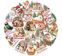 Christmas Dog Theme Stickers, 56 Pieces Paper and PET Decals, 9x6x1.2cm Holiday Craft Supplies for Phone Cases, Scrapbooks, Home Decoration