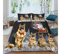 Christmas dogs Housse de Couette Microfibre résistante 3 Pièces 3D Effet Léger Festive german shepherd Ensemble De Literie avec Taie d'oreiller Facile d'entretien for Couple Super king（260x220cm）