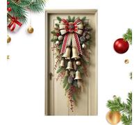 Christmas Door Cover 2D Golden Bell Banner Porch Sign Winter Party Decor | Festive Golden Bell Print Backdrop Instantly Transforms Front Door For Holiday Season Weather Resistant Fabric Material