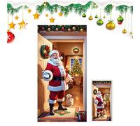 Christmas Door Cover, 35.4x70.8inch Santa Dog Design 2D Flat Front Door Backdrop, Holiday Decoration for Winter, Birthday, Kitchen, Porch, House, Glass, Apartment, Outside Home