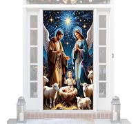 Christmas Door Cover Outdoor, 90x200x0.5cm Nativity Scene Religious Fabric Home Decor - Front Door Christmas Decorations - Long-Lasting For Home Room School Dormitory Apartment Porch Wall Shop