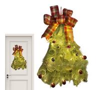 Christmas Door Swag - Realistic Pines Decoration Holiday | LED String Garland with Festive Bow, Illuminated Arrangement for Mantel Porch Indoor Door Kitchen Window Fireplace Centerpiece