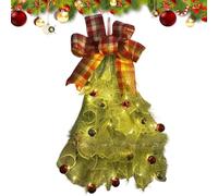 Christmas Door Swag | Realistic Pines Illuminated Christmas Decoration with Bow | LED String Pine Garland | Mantel Porch Centerpiece Farmhouse Indoor Outdoor Door Kitchen Window Fireplace