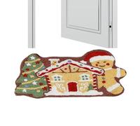 Christmas Doormat, Cute Soft Gingerbread Welcome Mat, Non Slip Low Profile Rug, Seasonal Floor Decoration, Easy to Clean Feature, Porch Entrance Shower Home Bedroom Living Room Use, Brown
