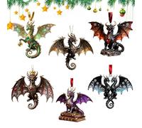 Christmas Dragon Ornaments - 10 x 11 cm Acrylic 2D Pendant Set | 6 pièces Decorative Hanging Accents | Ideal For Tree, Home, Farmhouse, School, Hotel, Garden, Patio, Yard, And Seasonal Holiday