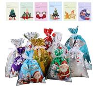 Christmas Drawstring Gift Bags Assorted Sizes, Reusable Christmas Gifts Bags for Birthday Festival Party, Xmas Wrapping Bag with Tags for Holiday Presents (30 sets(each with 3 pieces))