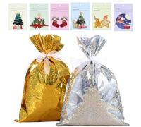 Christmas Drawstring Gift Bags Assorted Sizes, Reusable Christmas Gifts Bags for Birthday Festival Party, Xmas Wrapping Bag with Tags for Holiday Presents (20 sets(each with 10 pieces))