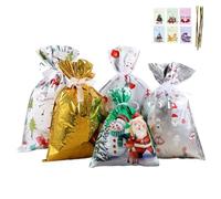 Christmas Drawstring Gift Bags with Greeting Cards,Gift Bags Assorted Sizes,Reusable Christmas Candy Treat Bag (25 pcs(each with 5 pieces))