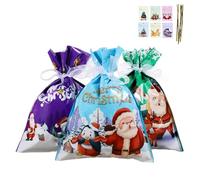 Christmas Drawstring Gift Bags with Greeting Cards,Gift Bags Assorted Sizes,Reusable Christmas Candy Treat Bag (30 pcs(each with 10 pieces))