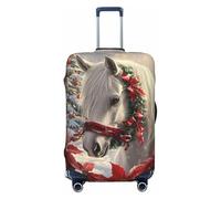 Christmas Dream White Horse Housses de bagages de voyage - Housses élastiques pour valises de protection pour bagages de 45 à 32 cm, Noir, Mediano