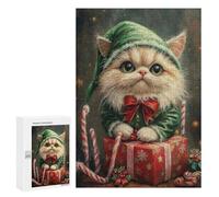 Christmas Elf Cat with Presents Puzzle 300 Pièces Educa Jouet en Bois Cadeau Unique Décoration Intérieure Jeu Éducatif Challenge Toy Adultes Et Enfants À Partir De 14 Ans 300 PCS