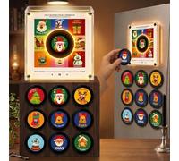 Christmas Fridge Magnet Music Player, Mini Vinyl Record Player with 9 NFC Vinyl Discs, USB-C Rechargeable Magnetic Music Box, Retro Holiday Kitchen Decor, Festive Gift Set (Christmas B,9 Records)