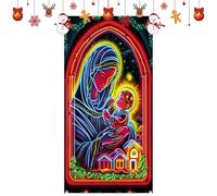 Christmas Front Door Cover - Hanger Backdrop Banner Porch Sign,Fabric Fluorescent Religious Jesus Scene Backdrop For Indoor Outdoor Home Party Farmhouse Porch New Year