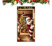 Christmas Front Door Decoration Cover - 2D Seasonal Winter Holiday Door Banner | Festive Background Props for Indoor Outdoor Home Kitchen Party Porch Entryway Yard Wall Decor