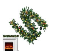 Christmas Front Wreaths - Lighted Garland Decor for Holiday Fun | Polyester PVC Resin Nonwoven Iron Needle Materials Indoor Outdoor Fireplace Wall Tree Window Staircase