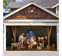 Christmas Garage Door Decorations, Garage Buddy-Wall Papers Birth of Jesus Backdrop Christmas Night Manger Nativity Pray Scene Baby Shower Family Party Portrait Photography Background(SD0108,16x7ft)
