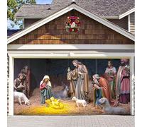 Christmas Garage Door Decorations, Garage Buddy-Wall Papers Birth of Jesus Backdrop Christmas Night Manger Nativity Pray Scene Baby Shower Family Party Portrait Photography Background(SD0107,8x7ft)