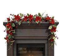Christmas Garland - 180cm Realistic Greenery, Flowers & Red Berries | 70.8 In / 180cm | Realistic Artificial Christmas Garland | Greenery, Flower & Red Berry Vine for Stair Railings & Mantels