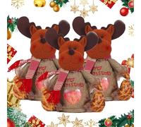 Christmas Gifts Bags Zipper Design, Christmas Gifts Doll Bags, Fabric Candy Bag, Reusable Cute 3D Santa Snowman Elk Doll Bag for Presents Candy Fruit and Festival (3* Reindeer)