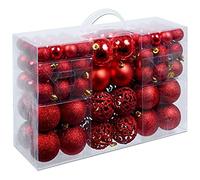 Christmas Gifts Set de 100 Boules de Noël - Décoration - Incassable - Intérieur & Extérieur - Plastique - Ø3/4/6 cm - Mat, Brillant, Pailleté et Ouvert - Rouge