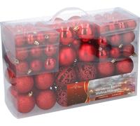 Christmas Gifts Set de boules de Noël rouges 100 boules de Noël en plastique - pour l'intérieur et l'extérieur - mates, brillantes, pailletées, ajourées - Ø 3/4/6 cm