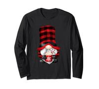 Christmas GNOME Grandpa with Buffalo Plaid Hat and Hot Cocoa Manche Longue