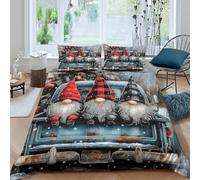 Christmas gnomes Ensemble De Literie Confortable Hypoallergique 3 pièces Hiver festive illustration Housse de Couette avec Fermeture Éclair Résistante for Décoration de Chambre Super king（260x220cm）
