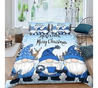Christmas gnomes Ensemble De Literie Respirante Microfibre 3 Pièces 3D Imprimée Hiver festive illustration Housse de Couette avec Taie d'oreiller Entretien Facile for Chambre Enfants King（220x240cm）