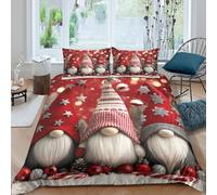 Christmas gnomes Housse de Couette Microfibre Hypoallergique 3 Pièces 3D Effet Douce Festive holiday decor Linge de Lit avec Fermeture Éclair Résistante for Enfants Garçons Ado Super king（260x220cm）