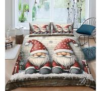 Christmas gnomes Linge de Lit Microfibre 3 Pièces Imprimé en 3D Facile d'entretien Festive hiver scène Parure de Lit avec Taie d'oreiller Hypoallergique for Décoration de Chambre King（220x240cm）