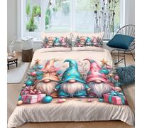 Christmas gnomes Linge de Lit Microfibre résistante 3 Pièces 3D Imprimée Facile d'entretien Festive cartoon style_ Housse de Couette avec Taie d'oreiller Douce for Chambre Adulte Single（135x200cm）