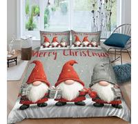 Christmas gnomes Linge de Lit résistante 3 pièces 3D Imprimée Léger Festive hiver illustration Housse de Couette avec Taie d'oreiller Entretien Facile for Chambre de adolescents Single（135x200cm）