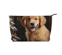 Christmas Golden Retriever Trousse de maquillage en velours côtelé Sac de voyage Sac à cosmétiques Grande pochette ouverte Noir Taille unique, Noir, One Size