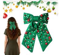 Christmas Hair Clips - Rhinestone Pearl Bow Barrettes, Elegant Holiday Hair Accessories, Stylish Decorative Hairpiece for Women Girls Parties Celebrations, Christmas Event Styling, Red and Green