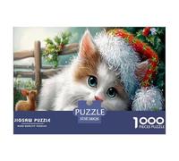 Christmas Hat chatPuzzle 1000 Pièces Educa Jouet en Bois Divertissement Créatif De l'art De La Décoration Ranch Rural Jeu Éducatif Challenge Toy Adultes & Enfants des 14 Ans 38x26cm/1000pcs