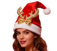 Christmas Hat - Plush Christmas Hats, Santa Hat For Unisexe, Soft Party Headwear With Reindeer Antlers | Santa Hats Fors Unisexe Adults For Women Boys Girls Youth Teens Birthday Holiday New Year