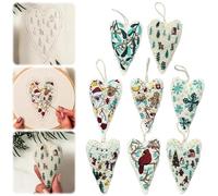 Christmas Heart Embroidery Kit - 8PCS DIY Heart Christmas with Needle and Thread Xmas Tree Hanging Decor, Diys Embroidery Christma Decoration for Handmade Tree Decoration,Winter Decor