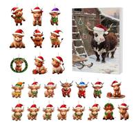 Christmas Highland Cow Advent Countdown Calendar 2025, 24-Day 2D Acrylic Decor, Cute Highland-Cow Ornaments for Vacation Home, Family, Tree, Window, Wall, Door, Car, Rearview Mirror