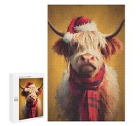 Christmas Highland Cow Art Print Puzzle 1000 Pièces Educa Jouet en Bois Cadeau Unique Décoration Intérieure Jeu Éducatif Challenge Toy Adultes Et Enfants À Partir De 14 Ans 1000 PCS