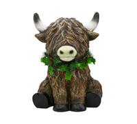 Christmas Highland Cow figurine featuring a cute design and fluffy | Cattle Mantel Accent for Home Farmhouse Desk Entryway Mantel Bookshelf Windowsill Living Room Bedroom Indoor Outdoor