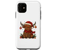Christmas Highland Cow Tangled Lights Funny Holiday Coque pour iPhone 11