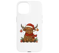 Christmas Highland Cow Tangled Lights Funny Holiday Coque pour iPhone 15
