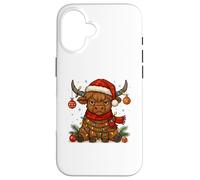 Christmas Highland Cow Tangled Lights Funny Holiday Coque pour iPhone 16