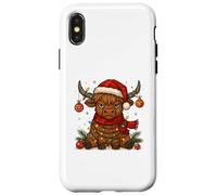Christmas Highland Cow Tangled Lights Funny Holiday Coque pour iPhone X/XS
