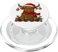 Christmas Highland Cow Tangled Lights Funny Holiday PopSockets PopGrip pour MagSafe