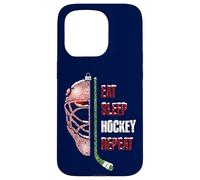 Christmas Hockey Goalie Funny Xmas Eat Sleep Hockey Repeat Coque pour iPhone 15 Pro